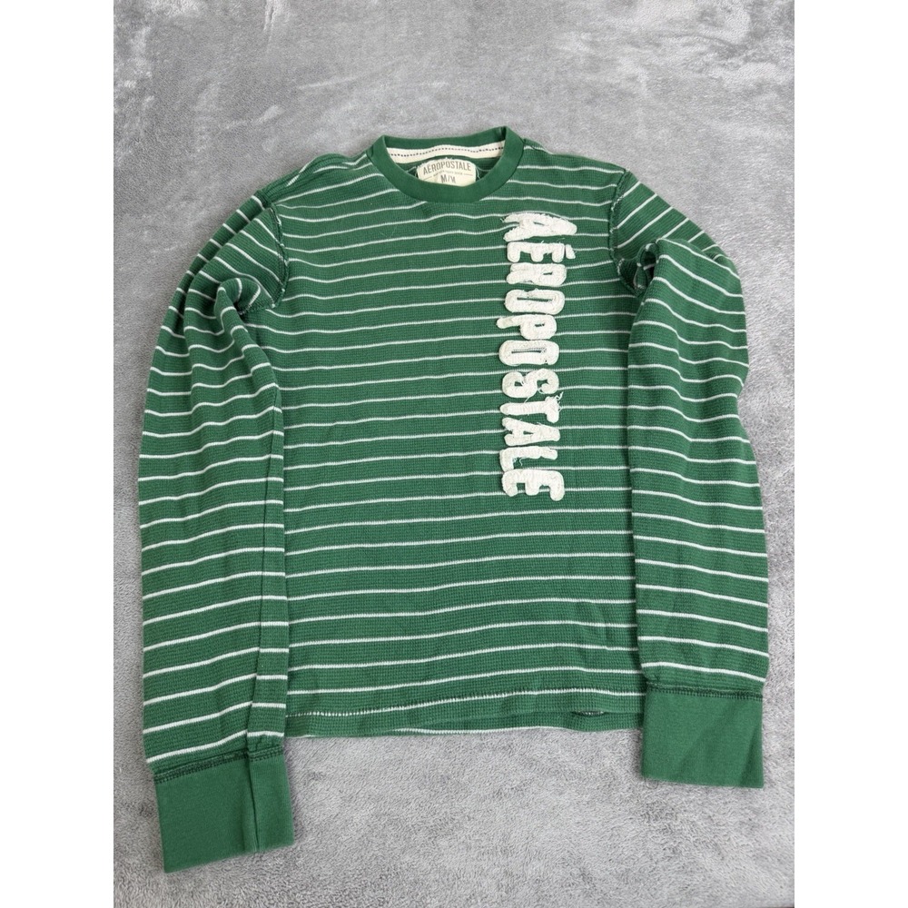 Vintage Y2K Aeropostale Long Sleeve T Shirt Men's Size Medium Green Preppy
